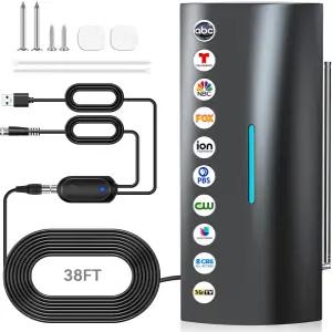 2026 스마트 TV 실내외용 디지털 안테나 앰프 포함 스마트/구형 TV용 장거리 수신 HDTV 플러그 앤 플레이