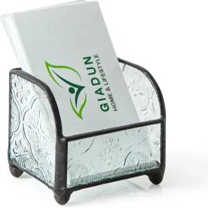 지아둔 빈티지 엠보싱 유리 명함 홀더 네임 카드 디스플레이 보관함 책상 사무실 또는 리셉션용 블랙 메탈