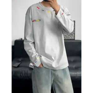 픽호샵 남자 가을 긴팔 커플 티 레터링 라운드 라운드넥티 상의 맨투맨 자수 키작남 꾹3