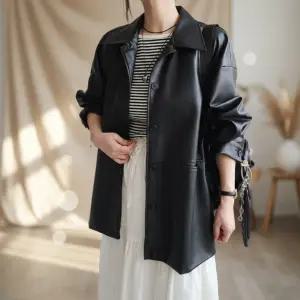 남성용 간절기 봄가을 오버사이즈 인조가죽 라이더 자켓