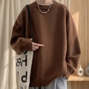 남성 루즈핏 드롭숄더 라운드넥 두툼 니트