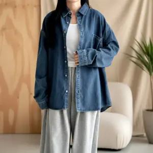 남녀공용 사계절 심플 데님 셔츠