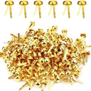 LXUEJIE 200개 골드 분할 핀 둥근 스크랩북 브래드 금속 종이 패스너 미니 공예 스탬핑 카드 사진 벽 DIY용