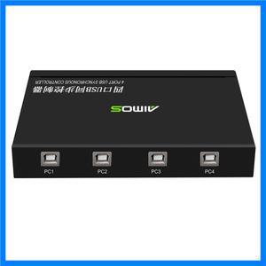 AIMOS AM-KM402 4 포트 USB 동기화 장치 키보드 마우스 컨트롤러 알루미늄 합금 KVM 스위처 넓은 호환성