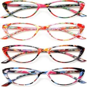 여성용 우를 위한 4팩 고양이 눈 독서 안경 블루 라이트 차단 스프링 힌지 리더기