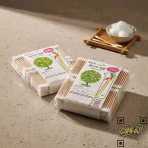 신생아 멸균 면봉 아기 위생 귀청소 나무 코튼 스틱 400P 2개