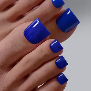 BTartbox 발톱 프레스 - 여성용 가 포함된 샤프 스퀘어 불투명 블루 발가락 손톱 15가지 크기의 가짜 팁