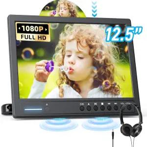 아라푸나 12.5인치 자동차 DVD 플레이어(헤드폰 포함) 헤드레스트 마운트 포함 휴대용 플레이어 흡입형