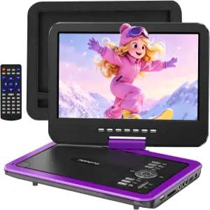POFOTO 12.5인치 휴대용 DVD 플레이어 10.5인치 HD 스위블 화면 6시간 배터리 수명 듀얼 스피커 포함