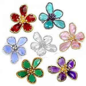 브로치 봄꽃 원형 크리스탈 심플 핀 귀걸이