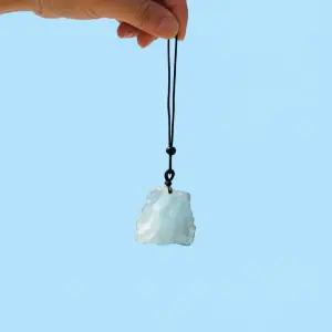 천연 아쿠아마린 루스 스톤 펜던트 매듭끈 목걸이 남녀공용 원석 포인트