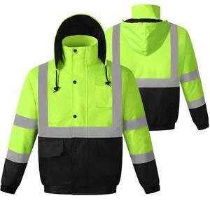 Hi Vis 건설 폭격기 재킷 포켓 및 지퍼 방수 반사 겨울 안전 레인 코트