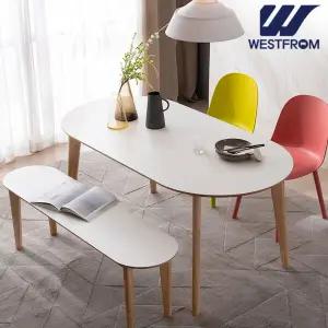 [웨스트프롬] 에스메랄다 1400 원목 타원형 테이블(식탁) + 체어 2개  벤치 1개
