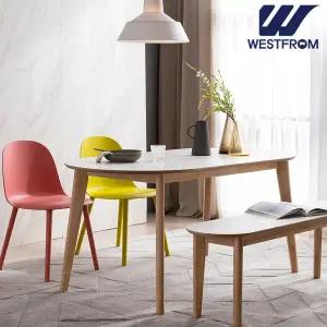 [웨스트프롬] 에스메랄다 1200 원목 타원형 테이블(식탁) + 벤치 2개