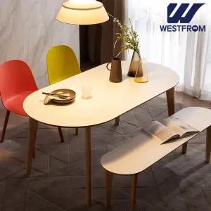 [웨스트프롬] 에스메랄다 1800 원목 타원형 테이블(식탁) + 벤치 2개