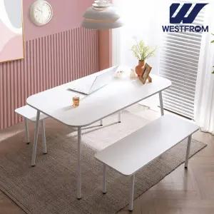 [웨스트프롬] 엘라 1200 화이트 라운드 테이블(식탁) + 벤치 2개