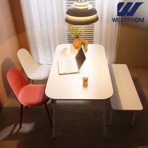[웨스트프롬] 엘라 1200 화이트 라운드 테이블(식탁) + 체어 2개  벤치 1개