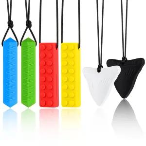 감각적 씹는 목걸이 ADHD 자폐증 불안 씹을 수 있는 어린이를 위한 6팩 실리콘 감각적으로 성인 어린이