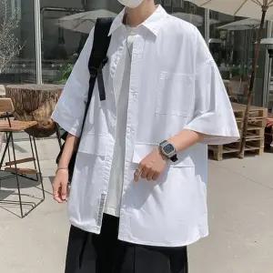 셔츠남방 남성 오버핏 반팔 카라셔츠 여름 무지 포켓 남방 1P