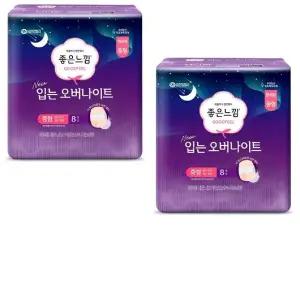 좋은느낌 유기농순면커버 입는 오버나이트 중형 8매 x 2팩 편안한 입는 생리대
