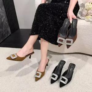 여사친 신발 슬리퍼 슈즈 뾰족한 큐빅 버클 백 아웃굽 스틸레토 러플 MF5