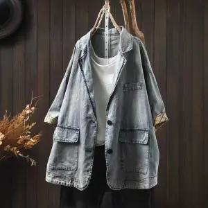 청 여친 롱 하프 봄 캐주얼 가디건 카디건 구제 정장넥 7부 MF1