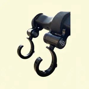 360도 회전형 유모차 가방걸이 벨크로 고리 홀더 2개입 다용도 수납 액세서리 블랙