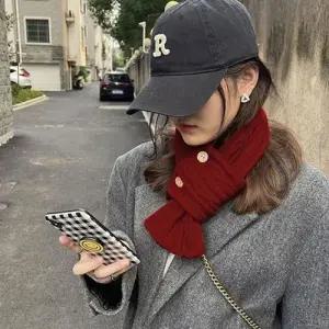 여성 가을 겨울 무드 단추 꽈배기 쁘띠 목도리 머플러 WFFNZSK