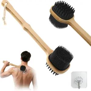 샤워용 실리콘 백 스크러버 남성용 스타킹 스터퍼 긴 손잡이가 있는 목욕 바디 브러시 바디용 양면 샤워