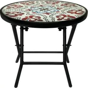 뒷마당 표정 접이식 유리 파티오 사이드 테이블-모자이크 패턴-18인치