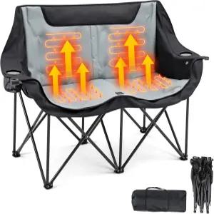 온열 더블 캠핑 의자 4개의 난방 구역 및 3개의 열 수준 패딩 러브스잇 오버사이즈 접이식 야외 스포츠