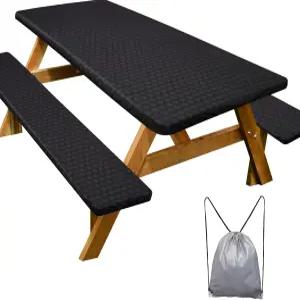 피크닉 테이블 커버(벤치 커버 포함) 캠핑 필수품 방수 방풍 테이블보(드로스트링 백 맞춤형 직사각형 및