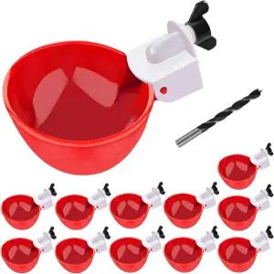 치킨 워터러 컵 12팩 레드 라지 워터링 자동 워터 티 피팅 가금류 피더 장착 구멍 오프너가 있는 오리 거위