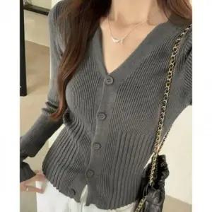 패션스타일 여리핏 골지 브이 가디건 니트