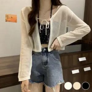 패션스타일 가슴끈 망사 숏 가디건