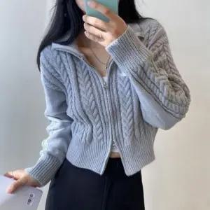 패션스타일 데일리 니트 크롭 가디건 여성 슬림한 지퍼