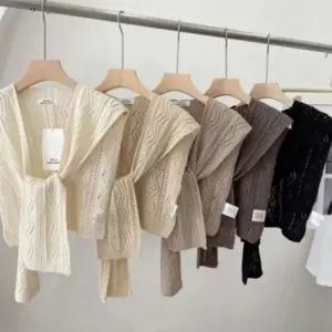 패션스타일 페이크 케이프 숄 가디건 어깨 니트