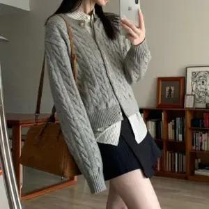 패션스타일 클래식 겨울 가디건 꽈배기 가을 여성 니트 아우터