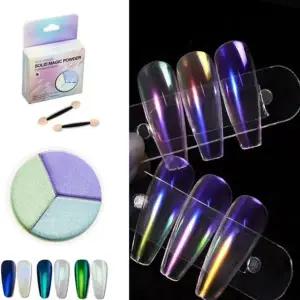 네일아트 매직 3색 오로라 네일 파우더 6종