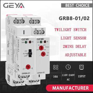 GEYA GRB8 DIN 레일 트와일라이트 스위치 광전 타이머 라이트 센서 릴레이 AC110V-240V 자동 켜짐꺼짐