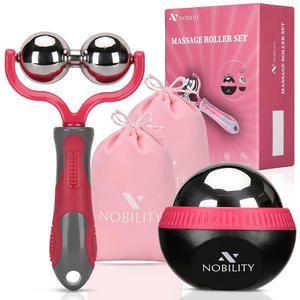 노블 마사지 볼 롤러 u2013 아이스 콜드 앤 핫으로 깊은 조직과 근육 , 몸, 목, 등, 발, 발바닥 이중 핑크