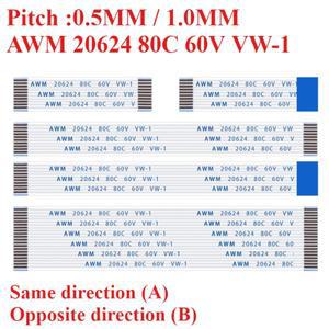 FPCFFC 리본 유연한 플랫 케이블 0.5mm 1.0mm 피치 AWM 20624 80C 60V VW-1 길이 10cm 역방향 정방향 10 개