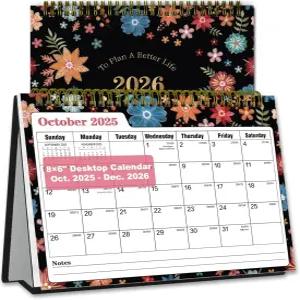 스몰 데스크 캘린더 2026 - 스탠딩 2025년 10월부터 2026년 12월까지 8인치 x 6인치 할 일 목록이 있는