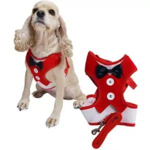 강아지 의류형 하네스 세트 (레드) 애견 턱시도 조끼