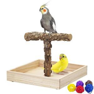 배변 트레이가 있는 BNOSDM 휴대용 새 농어 스탠드, 천연 목재 테이블탑 트레이닝 체육관 앵무새 놀이터 장난감, 앵무새, 컨큐어