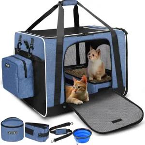 중형 대형 고양이 또는 소형 2마리를 위한 쓰레기통 24 x17 잠금식 안전 지퍼가 달린 자동차 여행용 접이식