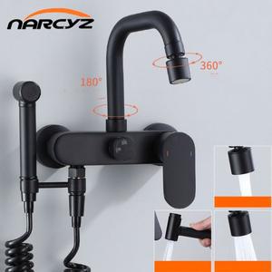 벽에 검은 황동 주방 따뜻한 것과 차가운 물 수도꼭지 씻어 분지  풀 욕조 스프레이 총 EY-YH1600