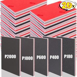 20/5x 샌딩 스펀지 패드 세트 습식 건식 연마 샌드 블록 180-2000 그릿 공구 유연한