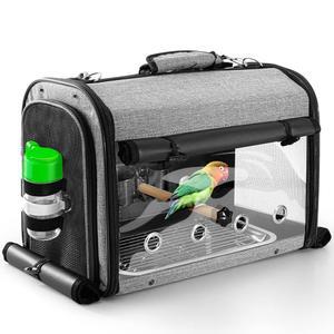 스탠드가 있는 SUERTREE 버드 캐리어 가방, 앵무새용 경량 백팩, 액세서리가 휴대용 코카티엘 여행 케이지, 반려동물 투명 통기성