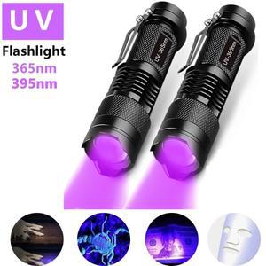 F2 UV 손전등 LED 자외선 토치 Zoomable 미니 울트라 바이올렛 조명 395/365nm 검사 램프 애완 동물 소변